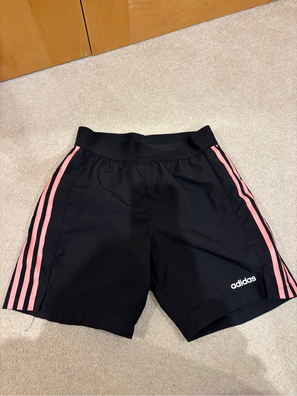 adidas Black Athletic Shorts with Pink Side Stripes